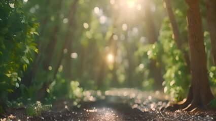 Wall Mural - Sunlight and Rain in a Lush Green Forest