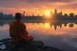 elderly monk in Cambodia retired from the hustle and bustle meditating