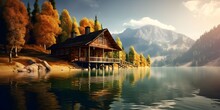 Beautiful Wooden House Over The Lake
