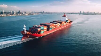 Wall Mural - Logistics and transportation of International Container Cargo ship with tugboat in the ocean, Freight Transportation, Shipping