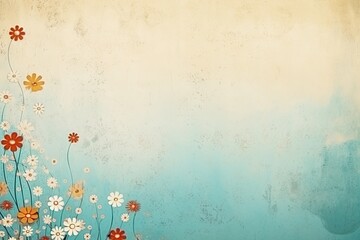 Wall Mural - retro background with small summer colorful flowers in vintage style with free space for various inscriptions. antique wall with scuffs in shabby chic style. summer spring laconic natural background
