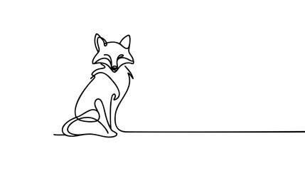 Sticker - One continuous line design silhouette of fox. Hand drawn minimalism style. Vector illustration