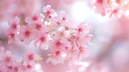 Wall Mural - Beautiful Pink Cherry Blossom Branches in Full Bloom with Soft Focus Background Perfect for Spring Floral Design Wallpaper or Greeting Card