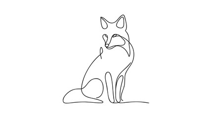 Sticker - One continuous line design silhouette of fox. Hand drawn minimalism style. Vector illustration