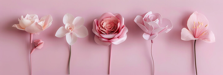 Wall Mural - pink paper paper flower art of bouquets in the style 