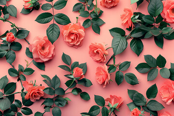 Wall Mural - pink rose bouquet pattern on pink background in the s