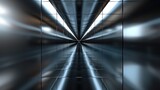 Fototapeta Przestrzenne - Futuristic Reflective Metal Tunnel with Geometric Symmetry.