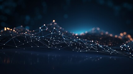 Data technology abstract futuristic illustration . Low poly shape with connecting dots and lines on dark background. 3D rendering . Big data visualization