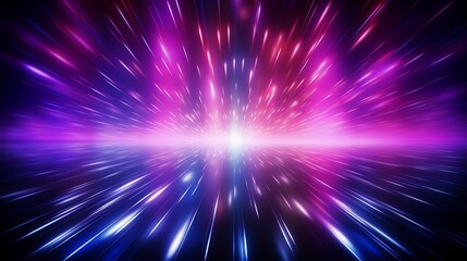Defocused neon glow. Light flare overlay. Futuristic led illumination. Blur ultraviolet magenta pink purple blue color radiance on dark abstract background
