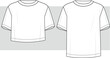© gulsenbozkurt - Basic T-shirt set drawing. technical Sketch fashion Flat Template With Round neckline, elbow sleeves, oversized, cropped. woman and man set tee shirt. Unisex T-Shirt fashion CAD