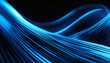 Blurred luminous blue color curve, streak, light flare motion on dark black background.Neon glowing abstract background. Blurred glowing lines. Futuristic radiance.