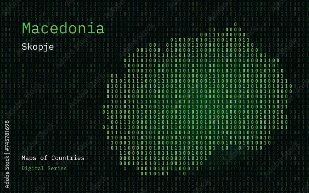 Macedonia Map Shown in Binary Code Pattern. Matrix numbers, zero, one ...