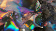 Abstract chromatic aberration liquid holographic vivid silver leaking foil and stone texture