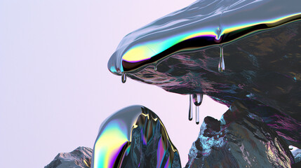 Abstract chromatic aberration liquid holographic vivid silver leaking foil and stone texture