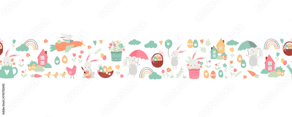 Lovely hand drawn easter seamless pattern with cute decorations, sweet ...