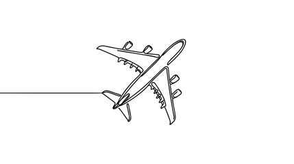 Wall Mural - Airplane continuous line sketch on white background
