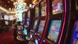 Assortment of slot machines in a modern casino. Slot machines are popular gambling devices.