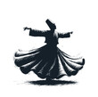 The Sufi dancers on stage. Black white vector illustration.	
