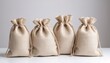 The set of White Bags of burlap isolated on white background