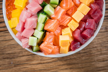 Poster - Sashimi with salmon, tuna, cucumber and red caviar