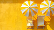 yellow colored crafted background with a parasol and beach chairs