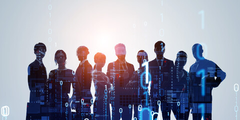 Poster - Group of multinational business people and digital technology concept. Management strategy. Human resources recruitment.