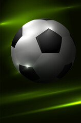 Wall Mural - abstract background with shiny light stripes and football or soccer ball