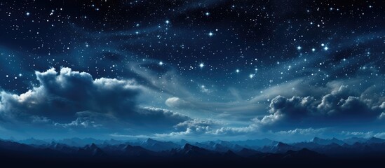 Natural panoramic view of galaxy with stars on night sky background and stars