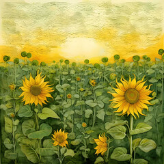 Poster - a painting of a field of sunflowers