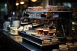Coffee manufacturing process using new coffee machine at experienced barista., generative IA