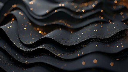 Wall Mural - abstract 3d background with black paper layers and golden glittering dots.