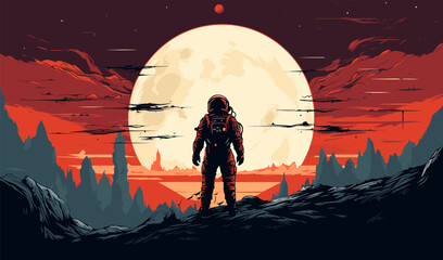 Astronaut sitting on ground isolated vector style on isolated background illustration