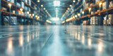 Fototapeta  - Logistic companies with high shelved boxes, motion blur, and bright sunlight in an industrial warehouse, Abstract blurred photo of many people shopping inside department store or modern shopping mall,