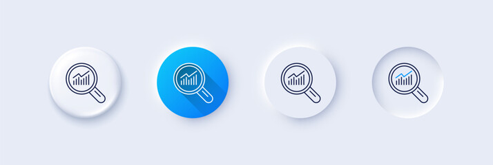 Wall Mural - Chart line icon. Neumorphic, Blue gradient, 3d pin buttons. Report graph or Sales growth sign in Magnifying glass. Analysis and Statistics data symbol. Line icons. Vector