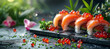 sushi on a dark background in an Asian restaurant, copyspace