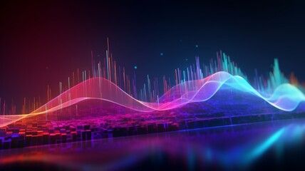 Wall Mural - Digital landscape with colorful abstract data wave - This image showcases abstract data waves in a digital landscape, projecting a sense of futuristic tech and digital growth