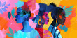 © Ricky - colorful art painting of 3 diverse poc women in a line from side profile view, abstract