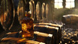 © Ai Studio - An artistic interpretation of a whiskey bottle nestled among barrels in a distillery, the transparent glass reflecting the warm hues of aged spirits as they mature in oak casks.