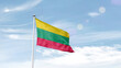 Lithuania national flag cloth fabric waving on the sky.
