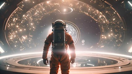 Wall Mural - The astronaut on futuristic spaceship interior background