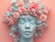© Glittering Humanity - A surreal representation with a blue face surrounded by a crown of flowers