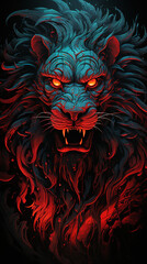 Canvas Print - The Red Lion in Psychedelic art vibrant