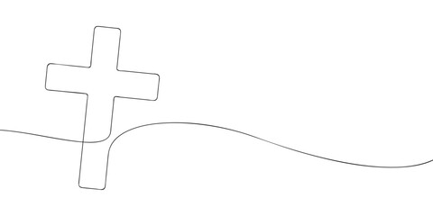 A single line drawing of a cross. Continuous line cross icon. One line icon. Vector illustration