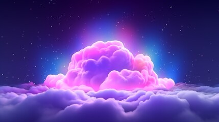 Wall Mural - Glowing cloud background pattern. Sunset or sunrise background. Purple pink decorative horizontal banner. Digital artwork raster bitmap illustration. AI artwork.