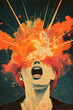 © Ricky - person with exploding head vintage illustration textured print, mind blown