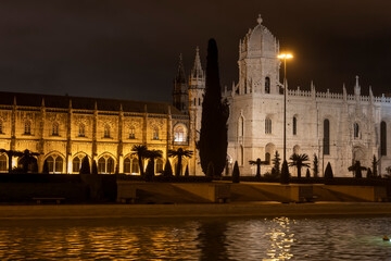 Wall Mural - Jeronimos Monastery And Church At Night In Lisbon