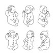 Line art baby vector set. Hand drawn newborn clipart. Baby boys and girls illustrations on white background