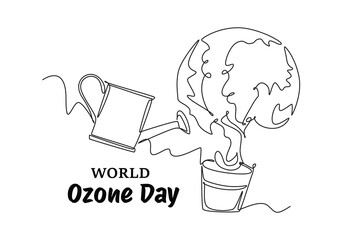 Wall Mural - Continuous one line drawing World Ozone Day commemoration slogan. Protects the earth's ozone layer from perforating. The air remains healthy. world ozone minimalist concept.