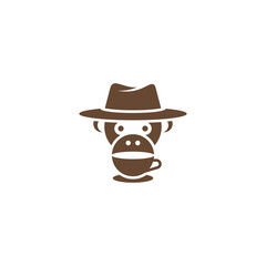 Sticker - Monkey with hat and cup of coffee logo design.