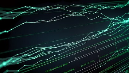 Generative AI.  glowing futuristic circuit board with binary code and graphs. a dark  background with a glowing  circuit board. The circuit board has many lines and connections